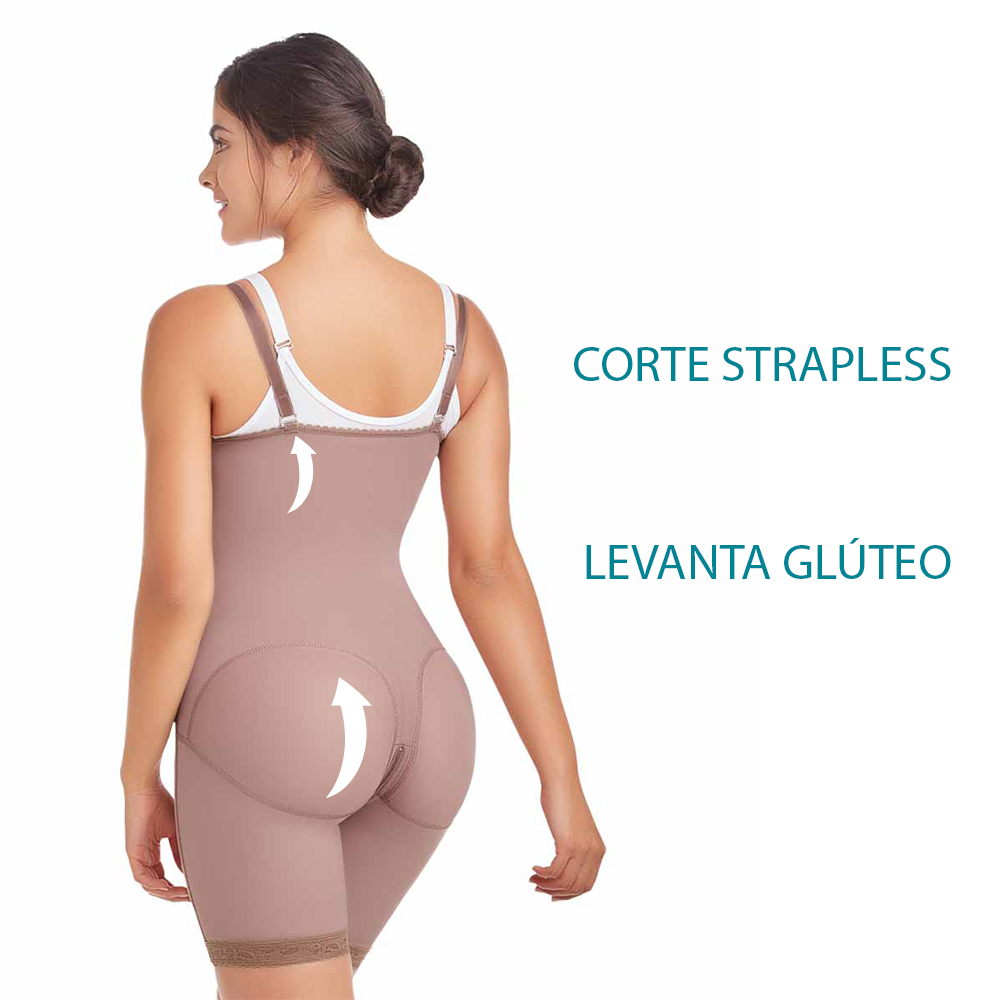 La faja colombiana strapless te brinda un ajuste perfecto. Ideal para uso diario y posparto ya que disimula la flacidez, da firmeza y moldea la figura.