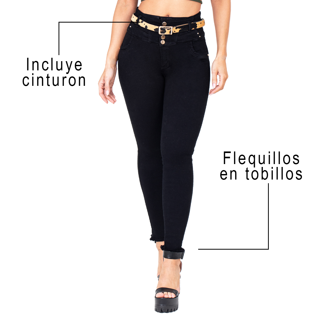 EL jean colombiano faja interna incluída cuenta con de tres niveles de broches que ayuda a controlar el abdomen. Realza tus curvas