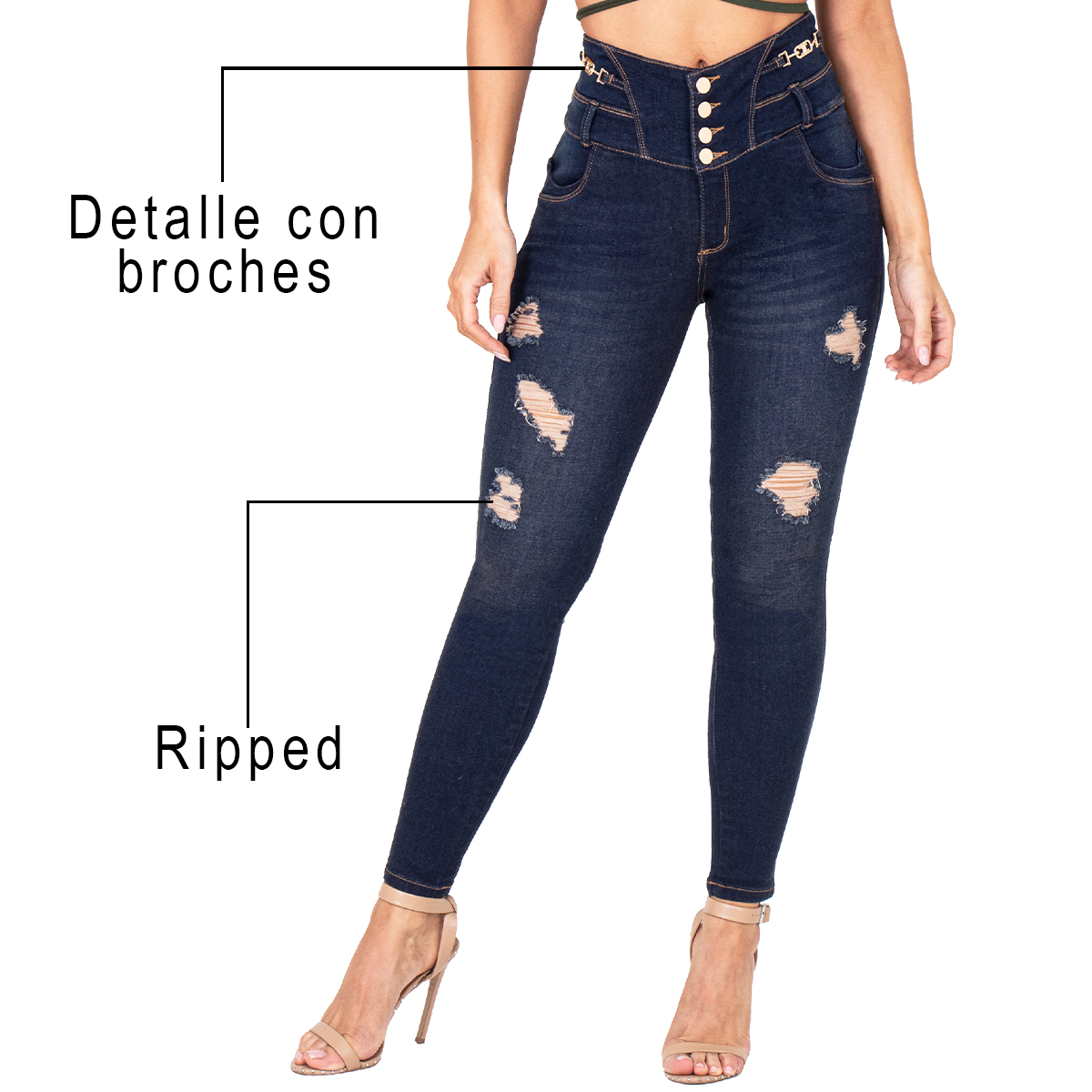 Los jeans colombianos con faja interna cuentan con tres niveles de broches que ayuda a moldear la cintura y controlar el abdomen. Estilizar la figura.