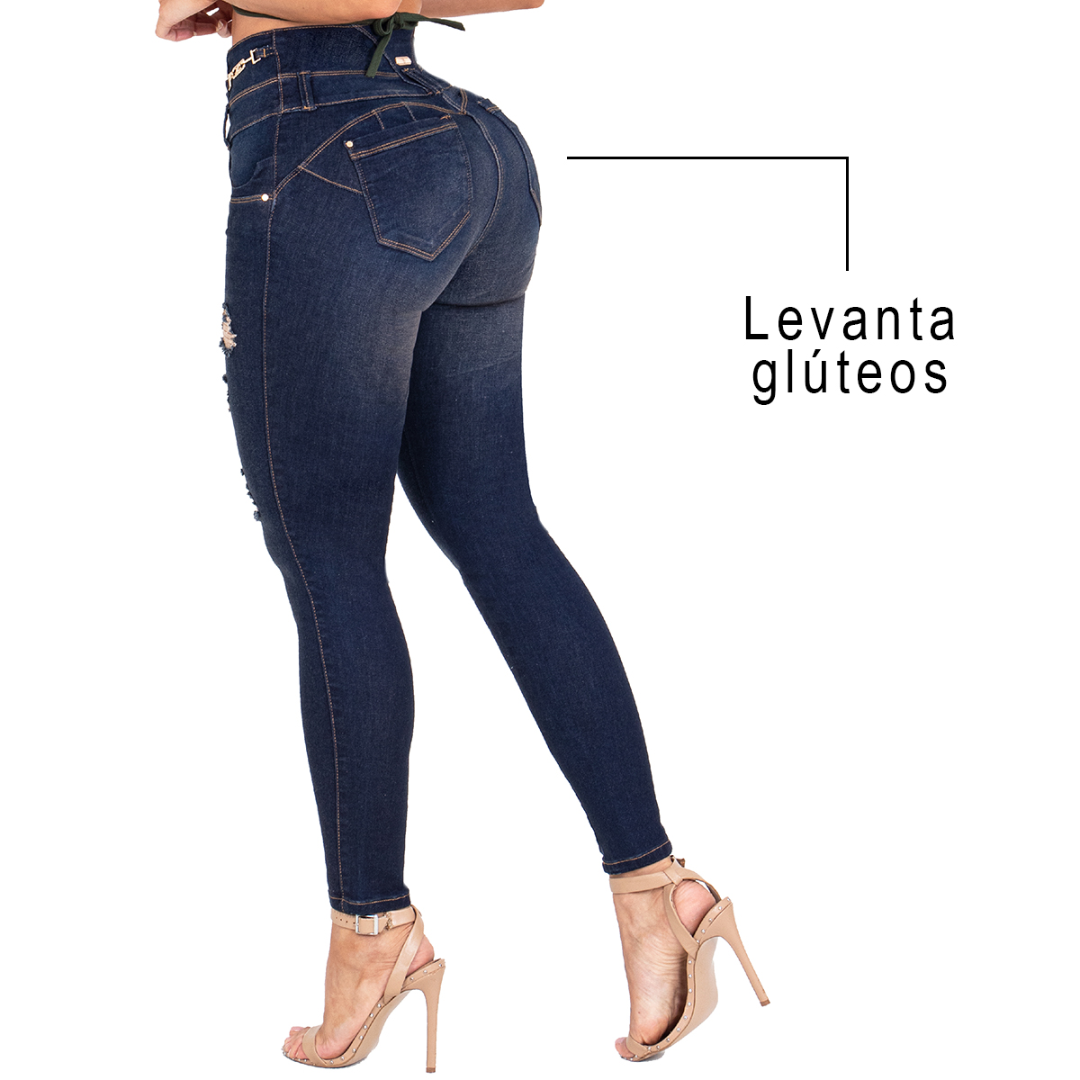 Los jeans colombianos con faja interna cuentan con tres niveles de broches que ayuda a moldear la cintura y controlar el abdomen. Estilizar la figura.